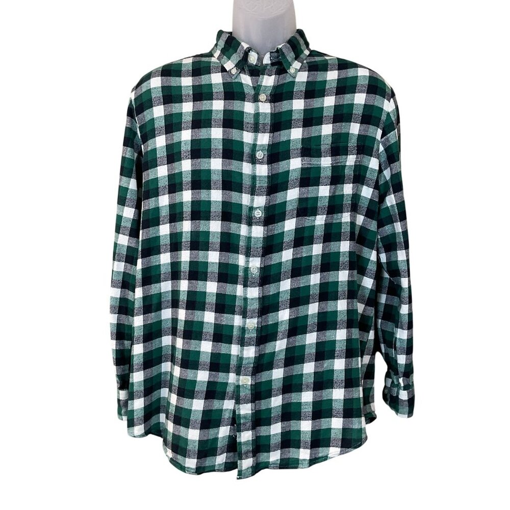 JA John Ashford Long Sleeve Checkered Flannel Button Front Shirt LG